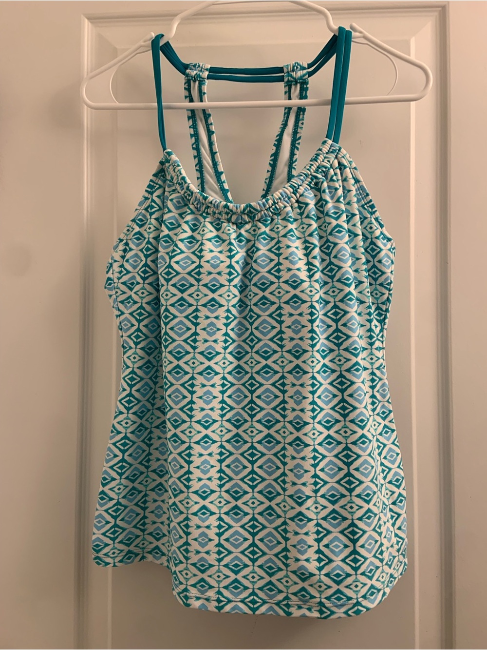 next Turquoise and White Geometric Tankini Coverup